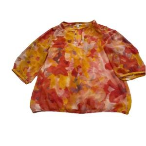 Women's Banana republic Sheer V Neck Top size Large/xl Long Fall Colors Layer